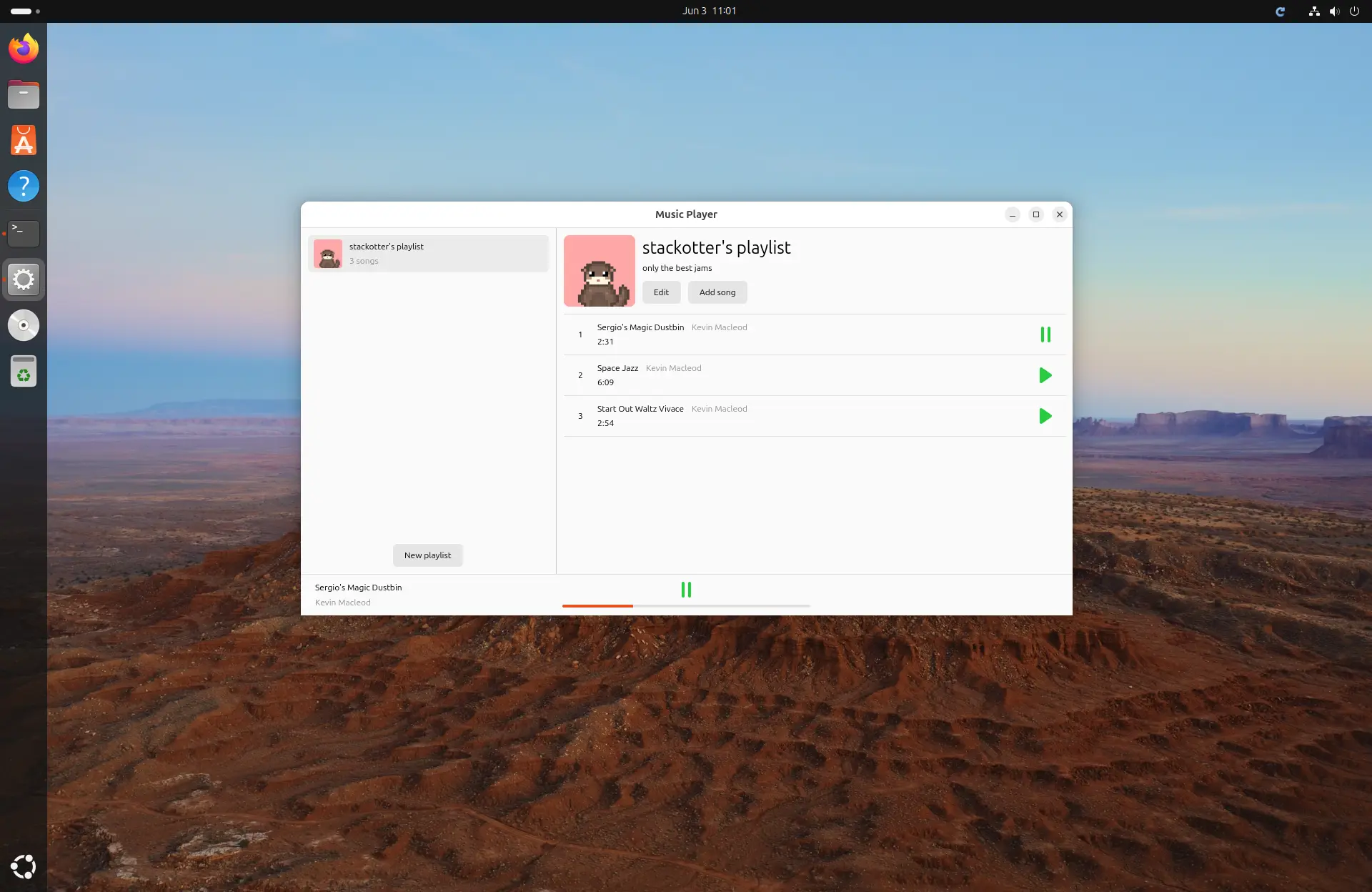 A music player made with SwiftCrossUI running on Linux
